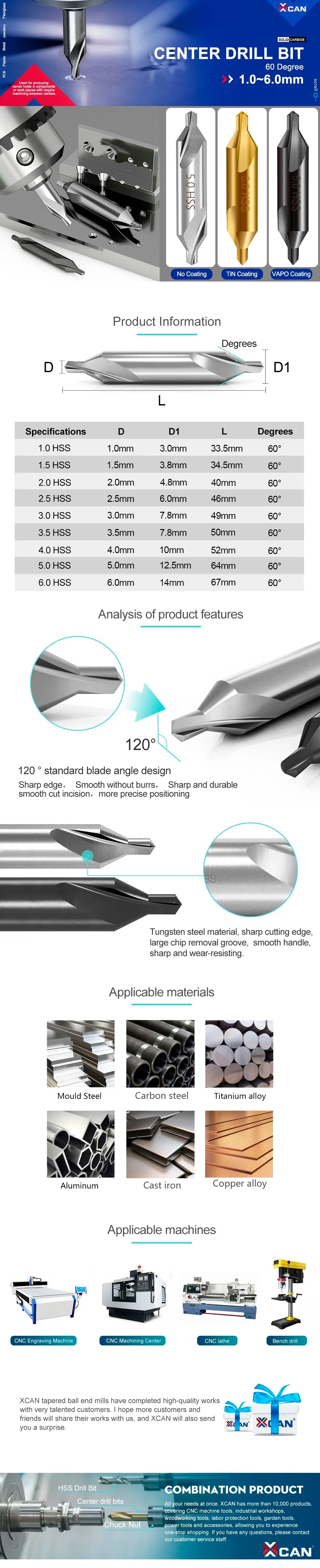 HSS Combined Center Drills 60 Degree Countersinks Angle Bit  Drill Bits